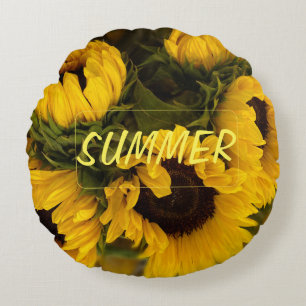 Warme goldene Sonnenblume Custom Rundes Kissen