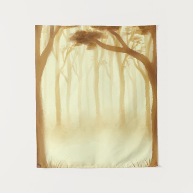 Warme goldene Waldlandschaft Malerei Wandteppich (Vorderseite)