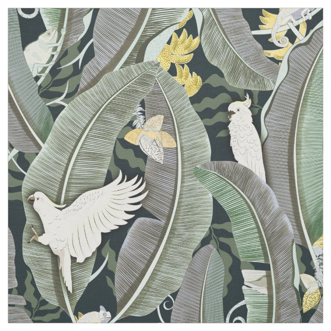 Warme grüne Banana Leaf Oasis Stoff (Muster)