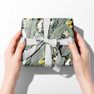 Warme grüne Bananenleaf Oase mit Cockatoos Geschenkpapier