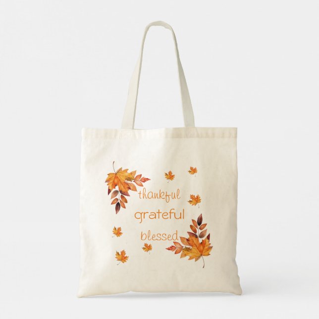 Warme Herbst Herbstlaub dankbar gesegnet Tragetasche (Rückseite)