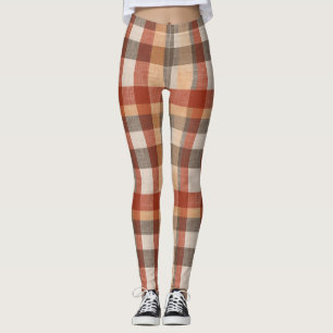 Warme Herbst-Karostoff-Textur in Rost und Beige Leggings