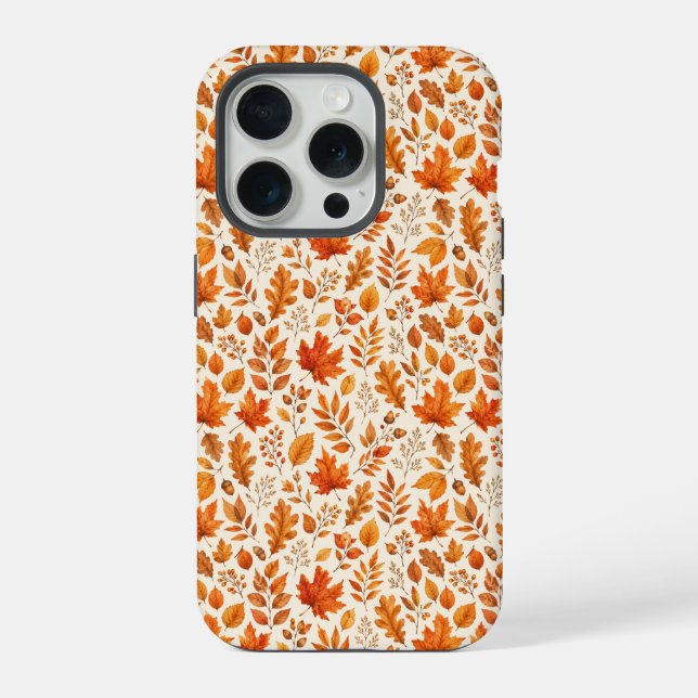 Warme Herbstblätter Nahtloses Muster iPhone 15 Pro Hülle (Rückseite)