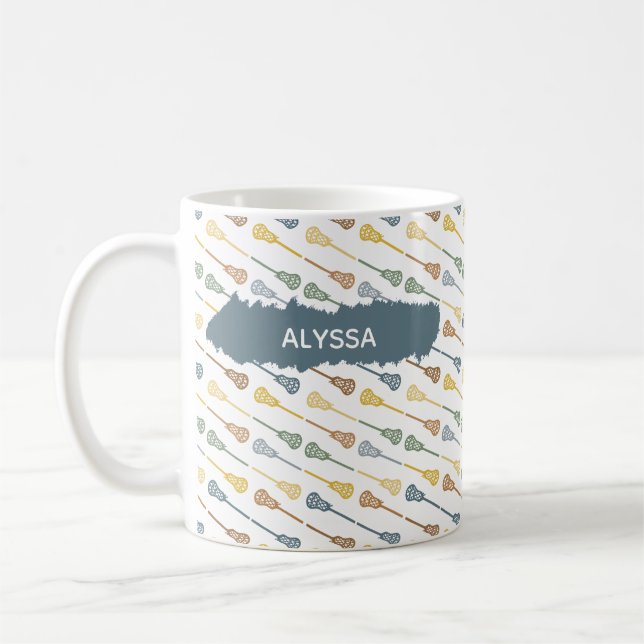 Warme Herbstfarben Diagonal Lacrosse Sticks Muster Kaffeetasse (Links)