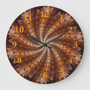 Warme Herbstfarben, moderne Abstrakte Fraktal Kuns Große Wanduhr