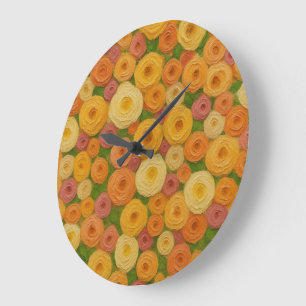Warme herbstliche Blumennahtlos-Muster-Ölgemälde A Große Wanduhr