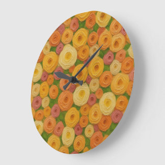 Warme herbstliche Blumennahtlos-Muster-Ölgemälde A Große Wanduhr