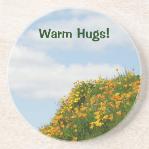 Warme Hugs! Drinks Coaster Poppy Blume Blue Sky Getränkeuntersetzer