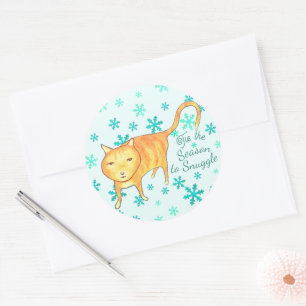 Warme Kuscheltiere & Winterwirbel Weihnachtskatze Runder Aufkleber