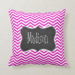Warme Magenta Zickzack Streifen; Retro-Chalkboard- Kissen