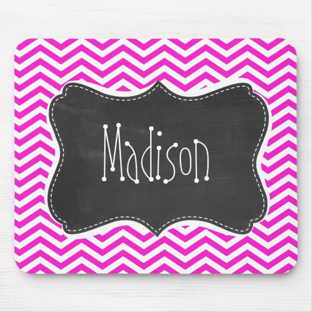Warme Magenta Zickzack Streifen; Retro-Chalkboard- Mousepad (Vorne)