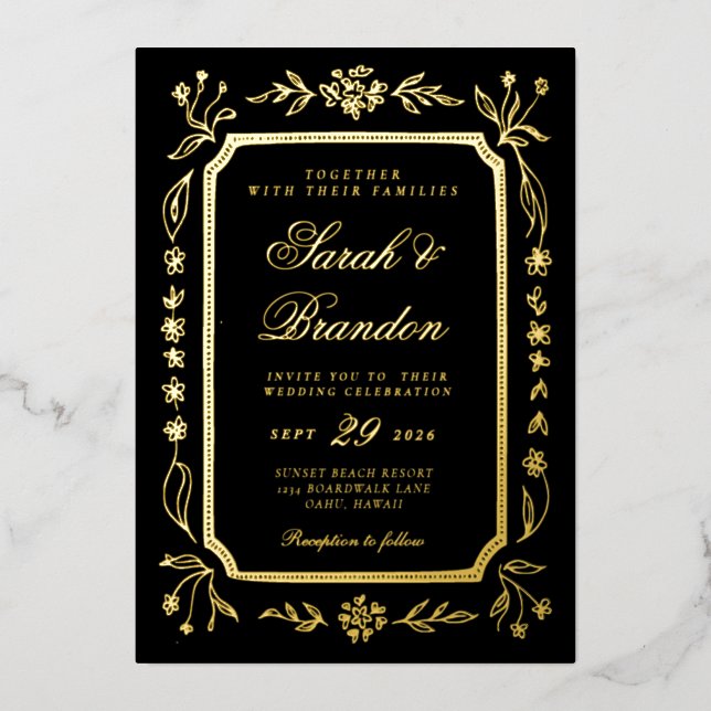 Warme, Minimalistische Script-Hochzeit Folieneinladung (Vorderseite)