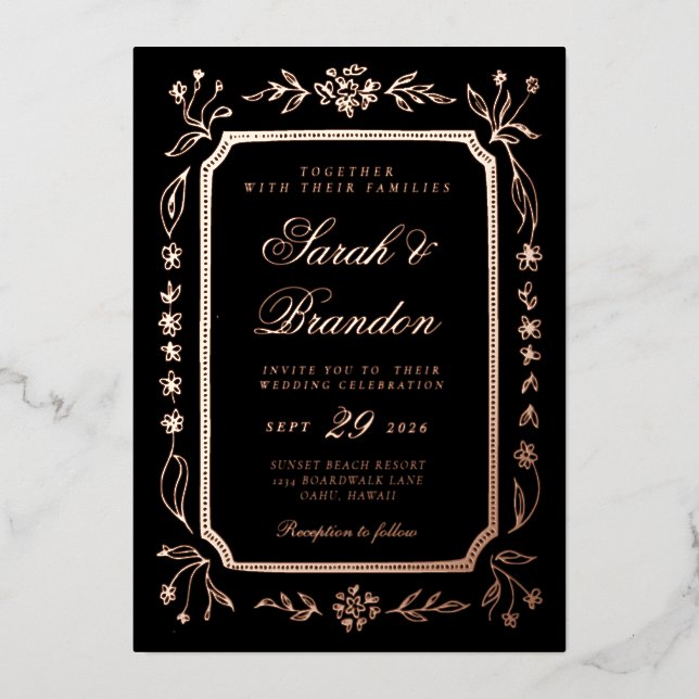 Warme, Minimalistische Script-Hochzeit Folieneinladung (Vorderseite)