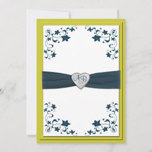 Warme Olive Green und Blue Mit Monogramm Einladung