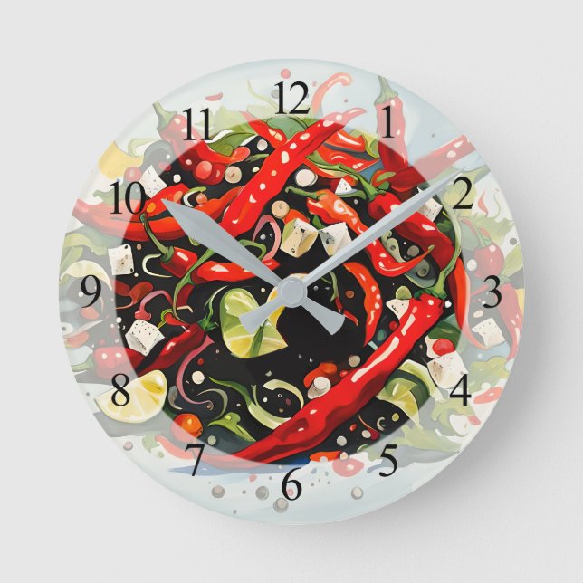 Warme Paprikaschoten Salat Runde Wanduhr (Vorderseite)