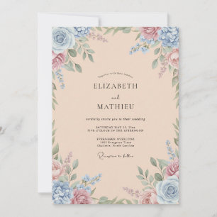 Warme Pfirsich-Handbemalte-Wildblumen-Hochzeit Einladung