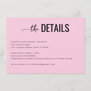 Warme Pinke Minimalistische Hochzeits-Detailkarte Begleitkarte