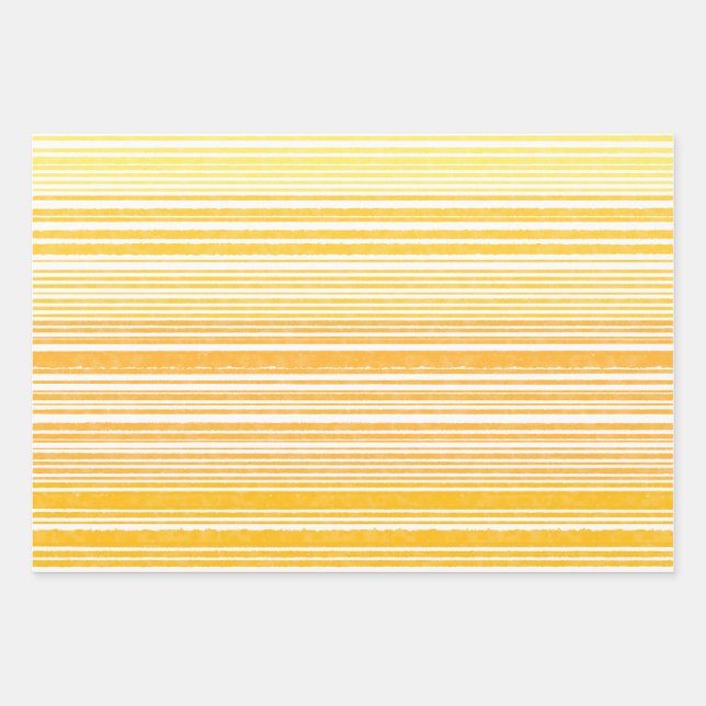 Warme Retro Wasserfarben Streifen in Senfgelb Geschenkpapier Set (Vorderseite)