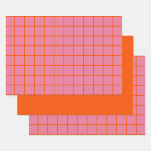 Warme rosa Farbenfrohe Retro Minimale Linien Geschenkpapier Set