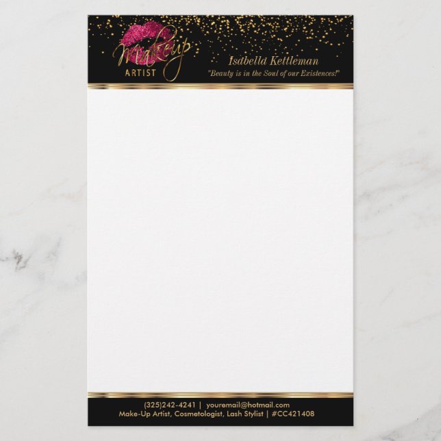 Warme Rosa Glitzer Lippen für Makeup Artist Briefpapier (Vorderseite)