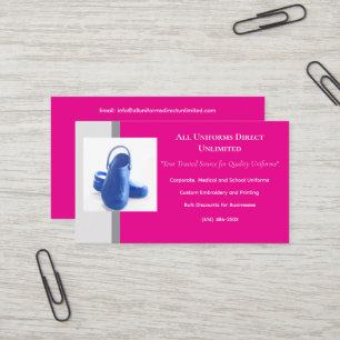 Warme rosa graue blaue medizinische Clogs Uniform Visitenkarte