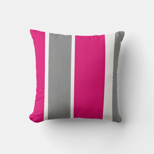 Warme rosa graue und weiße Streifen Moderne Kissen (Vorderseite)