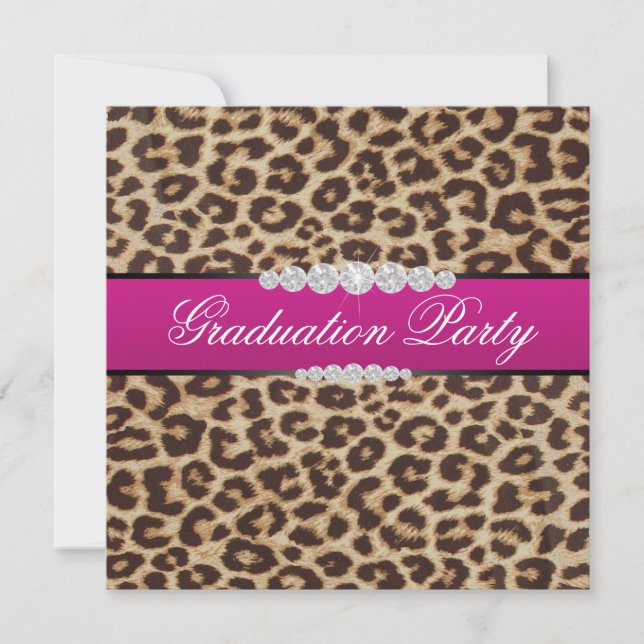 Warme rosa Leopard-Graduierungspartei Einladung (Vorderseite)