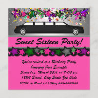Warme Rosa Limousine 16 . Geburtstag Party Einladu