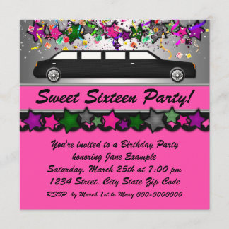 Warme Rosa Limousine 16 . Geburtstag Party Einladu Einladung