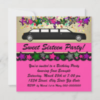 Warme Rosa Limousine 16 . Geburtstag Party Einladu