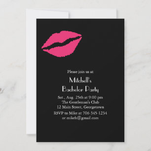 Warme rosa Lippen Bachelor Party Einladung (schwar