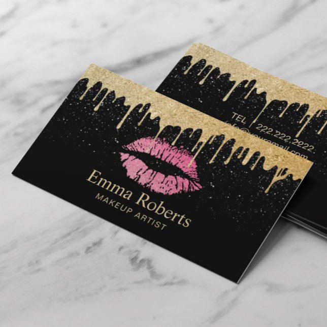 Warme rosa Lippen für KünstlerInnen Moderne Gold D Visitenkarte (Von Creator hochgeladen)