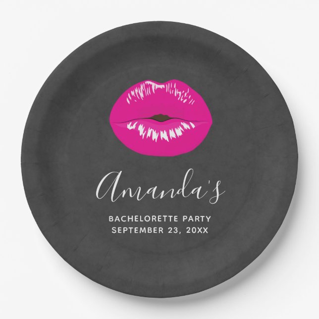 Warme Rosa Lippen Glamour Illustration Bachelorett Pappteller (Vorderseite)