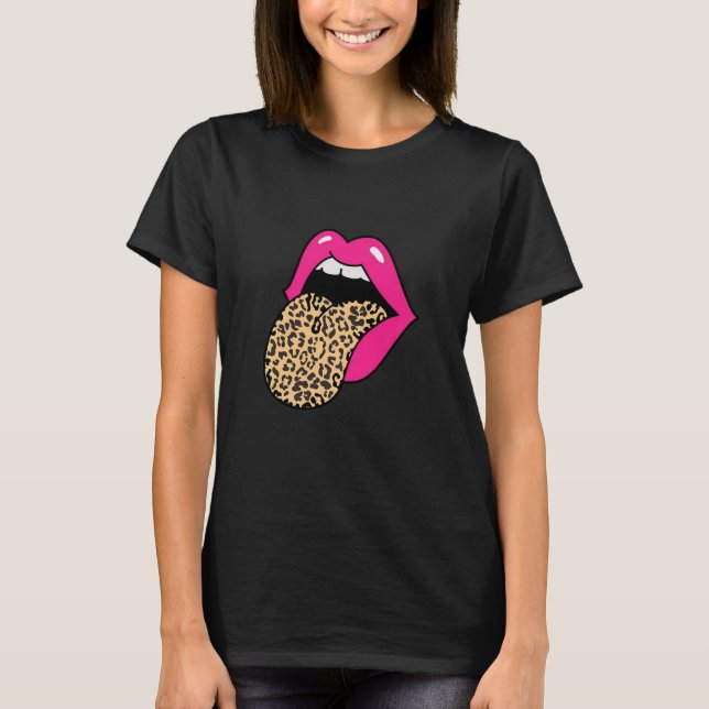 Warme Rosa Lippen Leopard Zunge T-Shirt (Vorderseite)