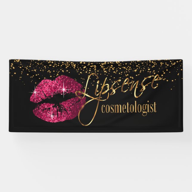Warme rosa Lippen mit Goldmedaille für Glitzer Banner (Horizontal)