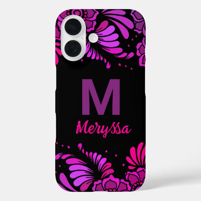 Warme Rosa Magenta Lila Monogramm Name iPhone 16 Hülle (Rückseite)