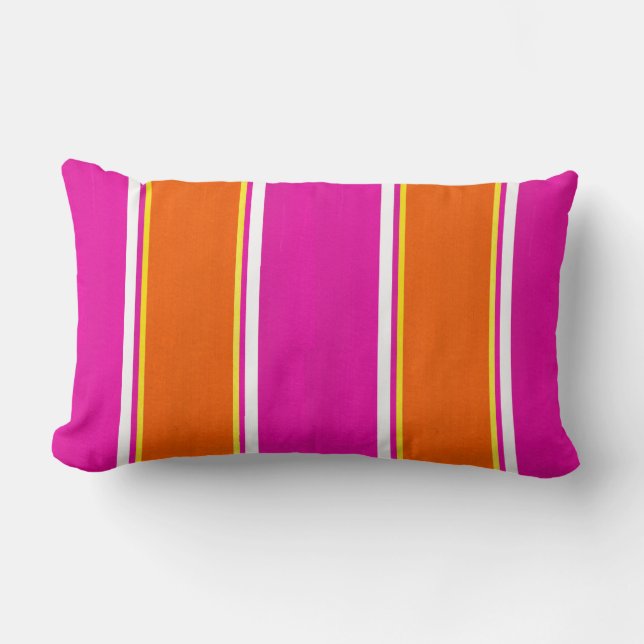 Warme rosa Orange Cabana Streifen Lendenkissen (Vorderseite)