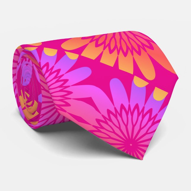 Warme rosa orange florale Retromuster Moderne Krawatte (Gerollt)