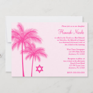 Warme rosa Palme Tropical Bat Mitzvah Einladung