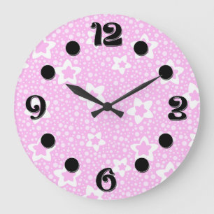 Warme rosa Retropolka-Punkte mit Blumenmuster Große Wanduhr