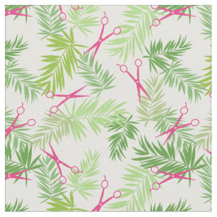Warme rosa Schere grüne Palmfronten Stoff