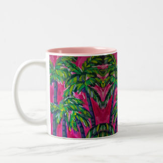 Warme rosa tropische Palmen Zweifarbige Tasse