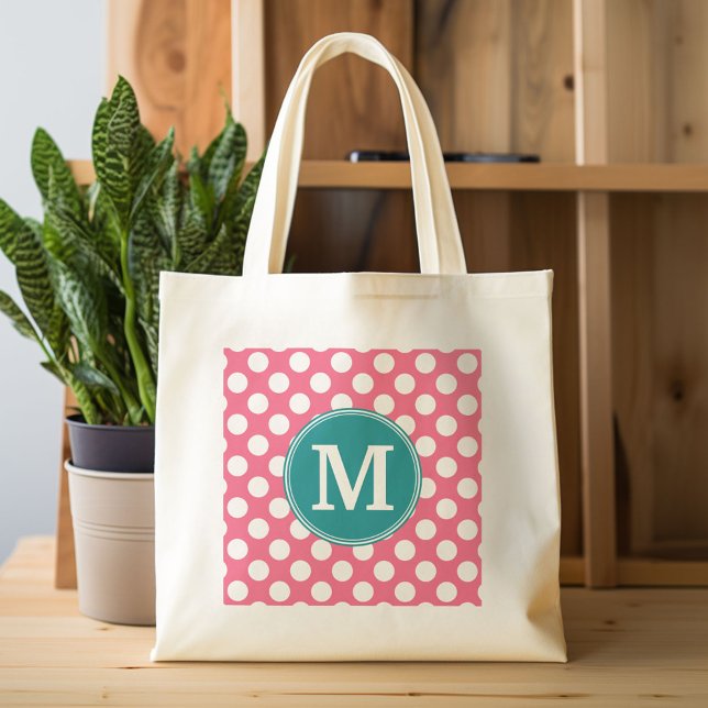 Warme rosa und Aquamarine Polka-Punkte mit benutze Tragetasche (Custom Canvas Tote Bag)