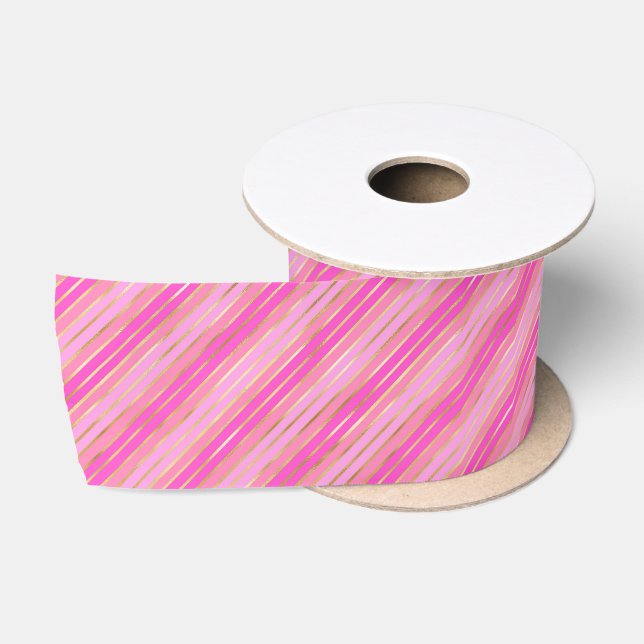 Warme Rosa und goldene Streifen Satinband (Spule)