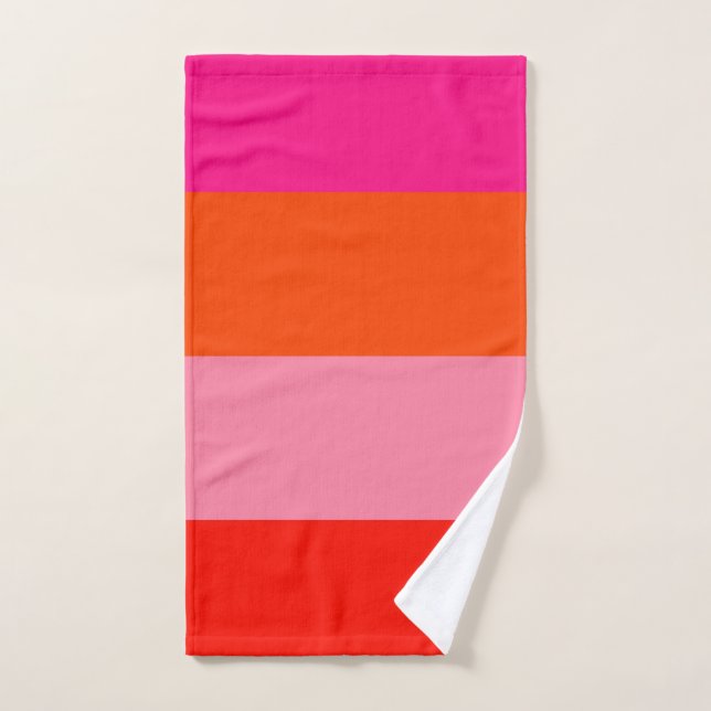 Warme rosa und helle Orangen Streifen Badhandtuch Set (Handtuch)
