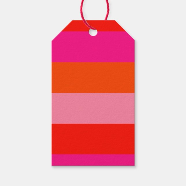 Warme rosa und helle Orangen Streifen Geschenkanhänger (Vorderseite)