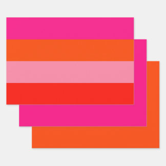Warme rosa und helle Orangen Streifen Geschenkpapier Set