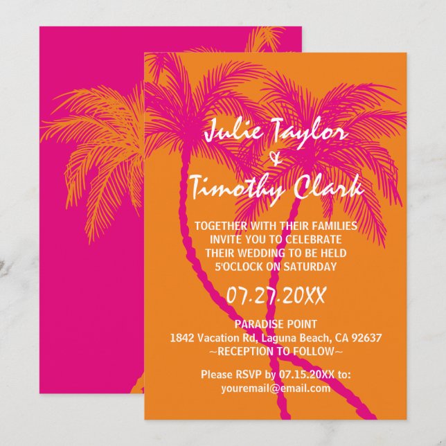 Warme Rosa und orange Hochzeitseinladungen Einladung (Vorne/Hinten)