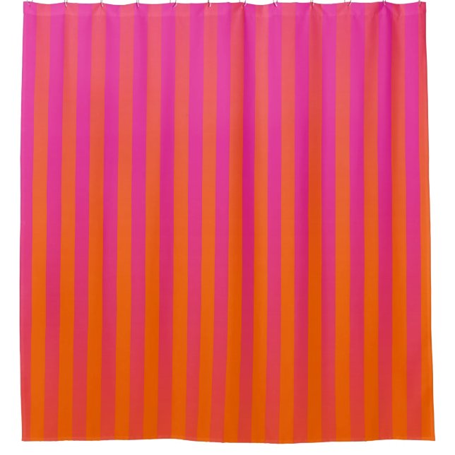 Warme rosa und orangefarbene Streifen Duschvorhang (Vorderseite)