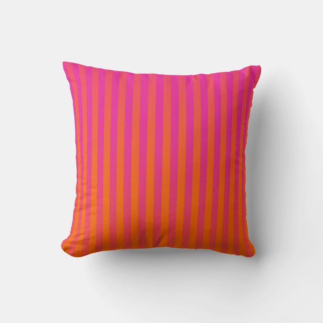 Warme rosa und orangefarbene Streifen Kissen (Vorderseite)